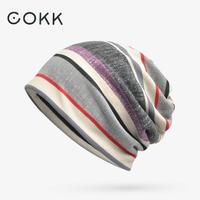 COKK bawełniana czapka mężczyźni Turban Skullies czapki Hedging czapka dzianiny paski czapki Bonnet kapelusz szalik workowata czapka kołnierz dorywczo 2